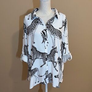 Jane + Delancey Zebra Button-Down Tab Sleeve Top 1X